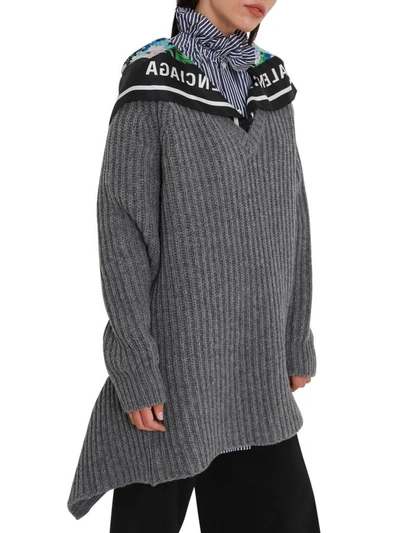 Shop Balenciaga Oversized Knitted Pull With Foulard At Neck In Grigio