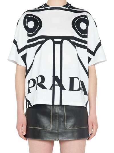 Shop Prada 'robot' T-shirt In Black&white 