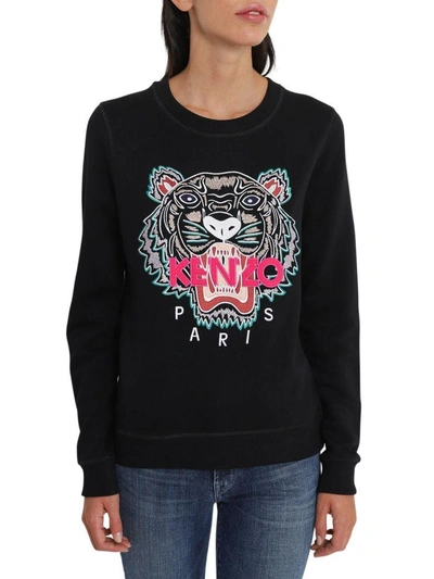 Shop Kenzo Jersey Sweatshirt With Tiger Classic Embroidery In Nero