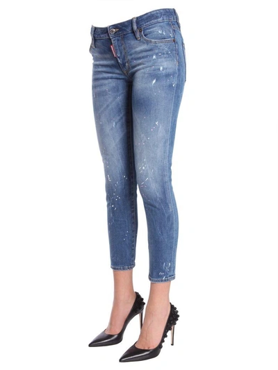 Shop Dsquared2 Meedium Waist Cropped Twiggy Jeans In Blue