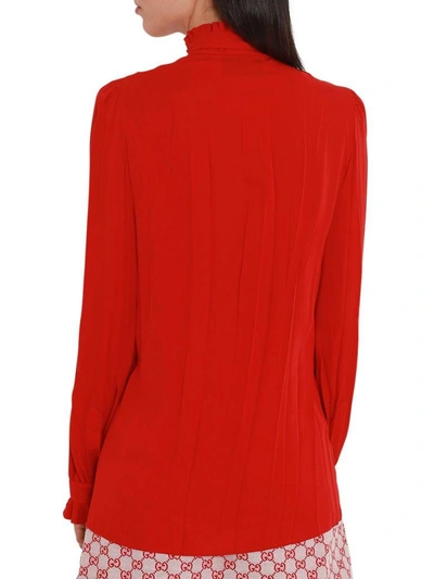 Shop Gucci Georgette Shirt With Ruffles And Pearl Buttons In Rosso