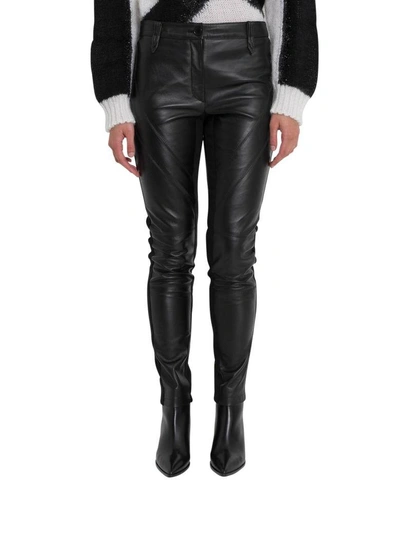 Shop Alberta Ferretti Leather Skinny Pants In Nero