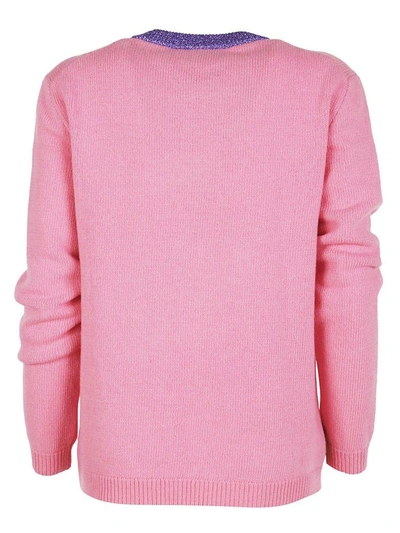 Shop Gucci Crystal Embellished Woman Intarsia Sweater In Princess Rose