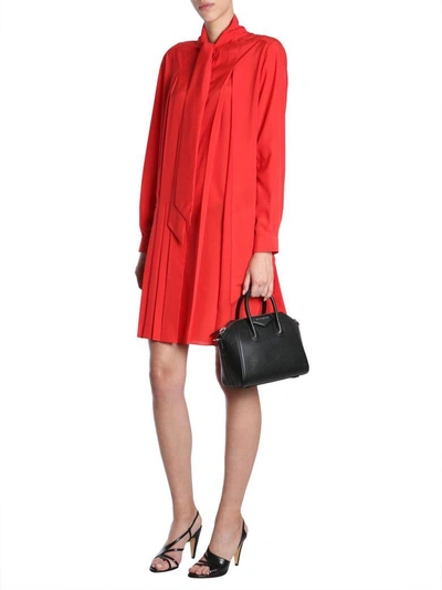 Shop Givenchy Crepe De Chine Silk Shirt Dress In Rosso