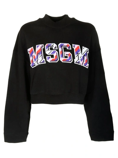 Shop Msgm Striped Cropped Logo Sweatshirt