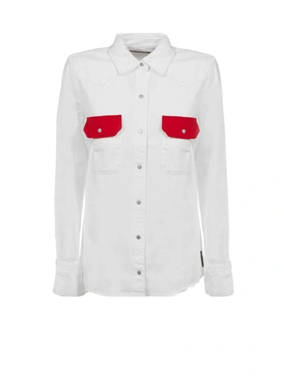 Shop Calvin Klein Western Lean Contrast Shirt In Bianco Rosso