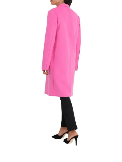 Shop Helmut Lang Double Wool Long Coat With One Button Closure In Fucsia