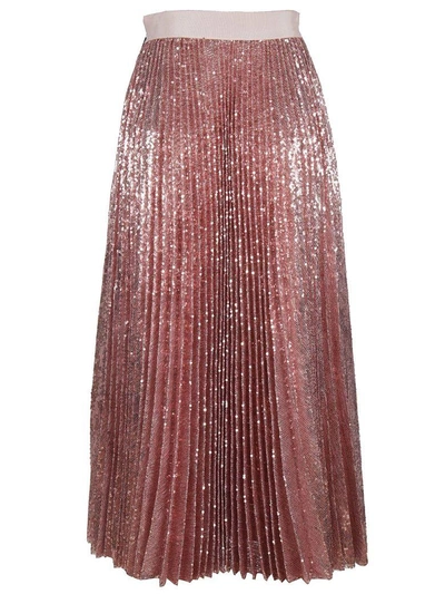 Shop Msgm Sequin Midi Skirt In Rosa