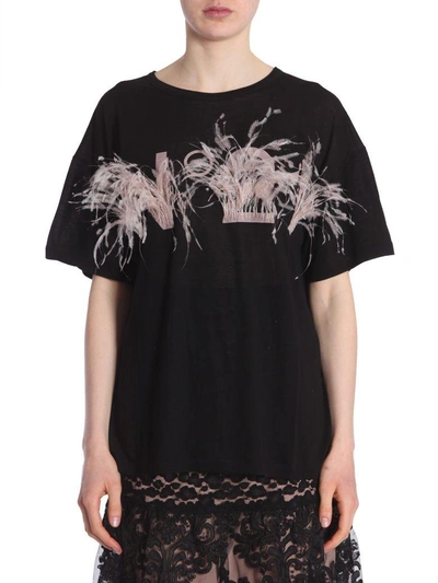 Shop N°21 T-shirt With Logo And Feathers In Nero