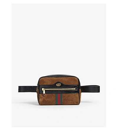 Shop Gucci Ophidia Suede Belt Bag In Nocciola Tan