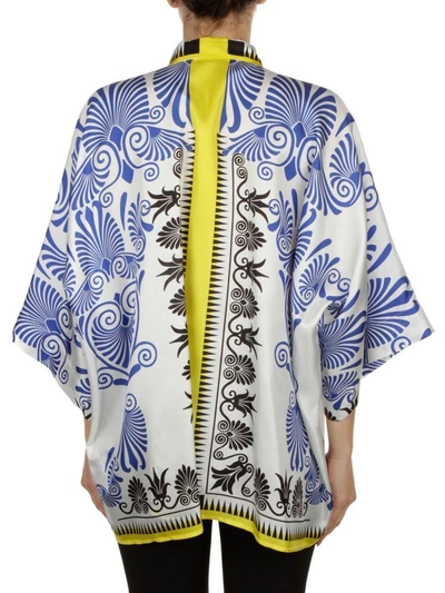 Shop Versace Silk Shirt In White - Light Blue - Yellow