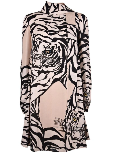 Shop Valentino Tiger Print Dress In Ppoudre