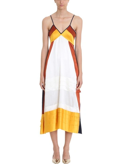 Shop Tory Burch Sasha Colorblock Silk-satin Slip Dress In Beige