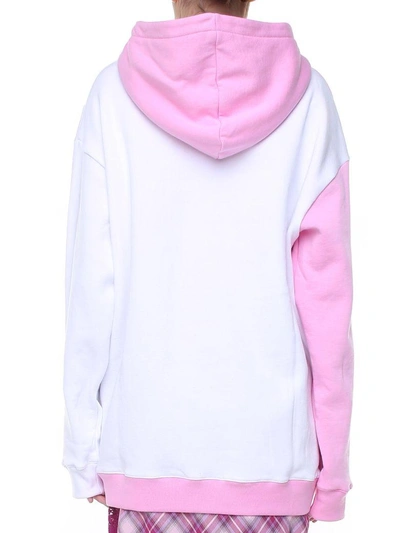 Shop Msgm Logo-print Colorblock Cotton Hoodie In Rosa