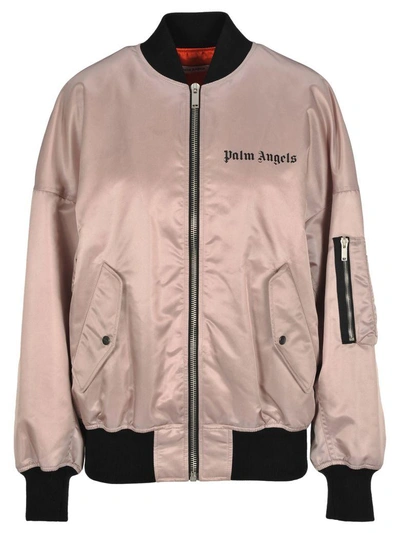 Shop Palm Angels Logo Over Bomber Pink Black In Pink/black