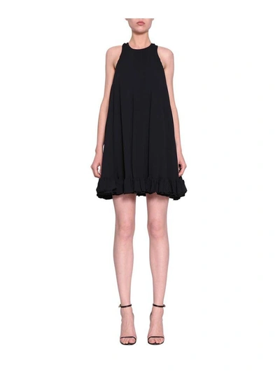 Shop Msgm Viscose Ruffled Dress In Nero