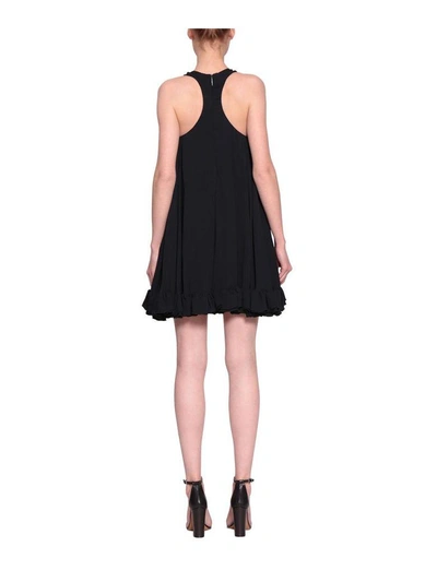 Shop Msgm Viscose Ruffled Dress In Nero