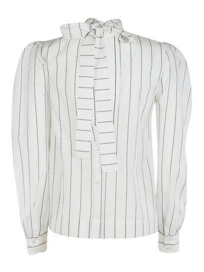 Shop Msgm Striped Button-back Blouse In White