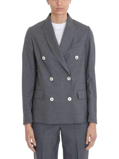 Shop Golden Goose Double Breasted Boxy Blazer In Grey