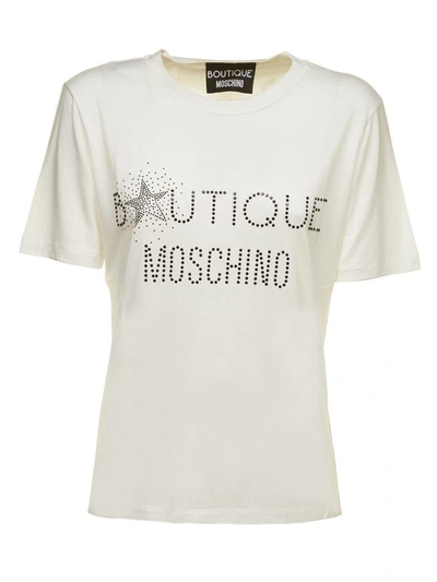 Shop Moschino Embellished Logo T-shirt In White