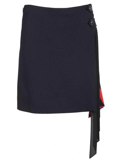 Shop Givenchy Pleated Godet Mini Skirt In Navy/red