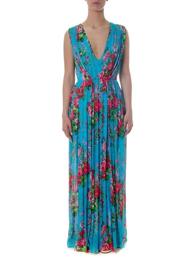 Shop Leitmotiv Floral Viscose Folded Dress In Azul/pink/green