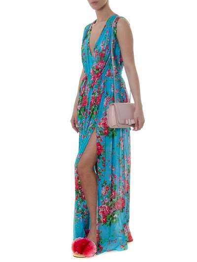 Shop Leitmotiv Floral Viscose Folded Dress In Azul/pink/green