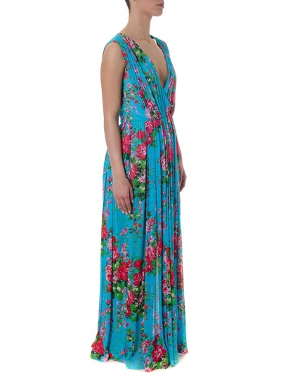 Shop Leitmotiv Floral Viscose Folded Dress In Azul/pink/green