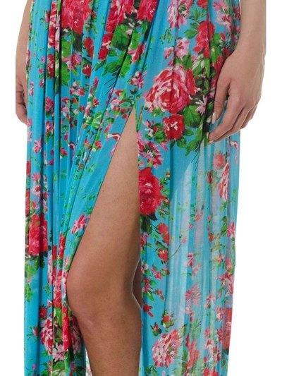 Shop Leitmotiv Floral Viscose Folded Dress In Azul/pink/green