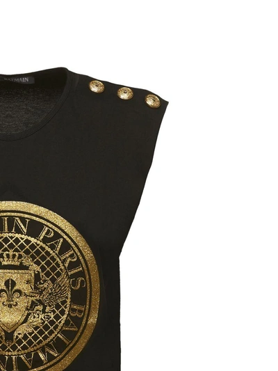 Shop Balmain Printed Sleeveless T-shirt In Nero/oro