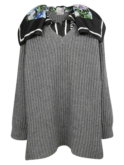Shop Balenciaga V-neck Sweater In Heather Grey