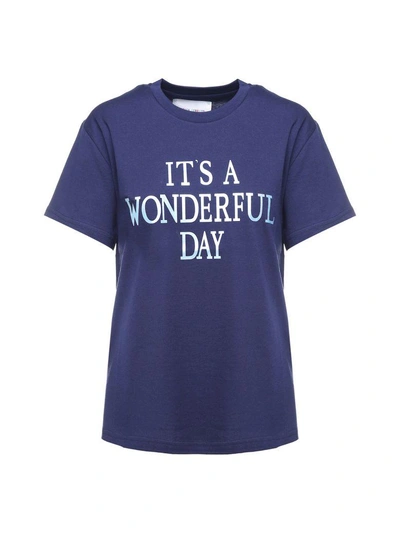 Shop Alberta Ferretti 'it's A Wonderful Day'-print Cotton-jersey T-shirt In Blu
