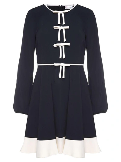 Shop Red Valentino Bow-embellished Stretch-frisottine Mini Dress In Nero