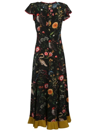 Shop Red Valentino Floral Print Flutter Dress In Black