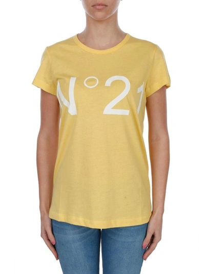 Shop N°21 Cotton T-shirt In Yellow - White