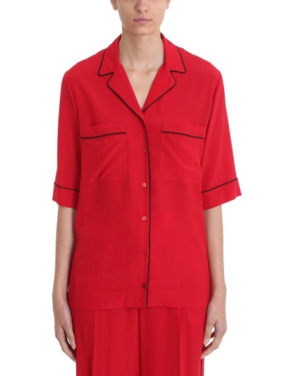 Shop Stella Mccartney Piped-trim Red Silk-crepe Shirt
