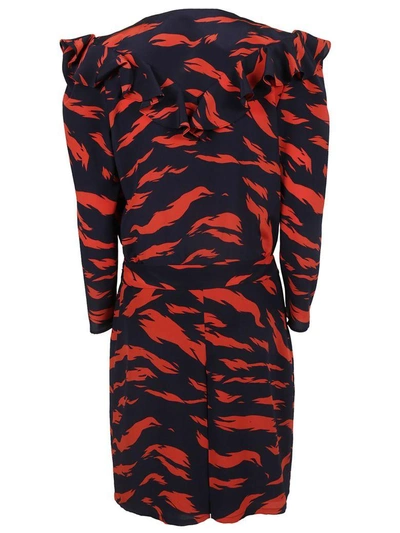 Shop Givenchy Printed Ruffled Trim Dress In Navy Red