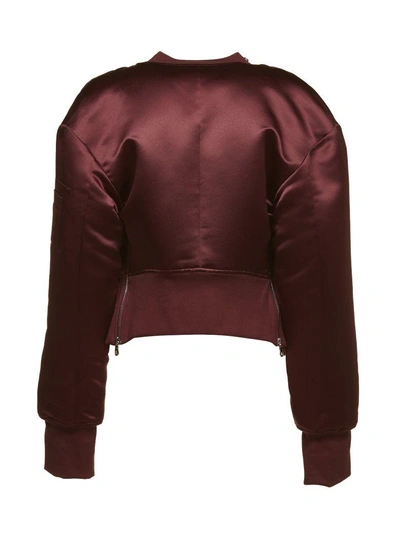 Shop Rokh Cropped Bomber Jacket In Bordeaux