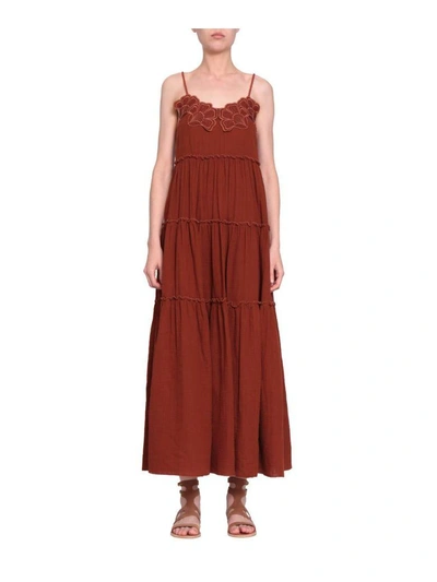 Shop See By Chloé Emrboidered Cotton Dress In Bordeaux