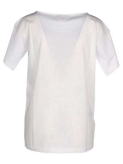 Shop Prada Tshirt Peonia Print In White + Grey