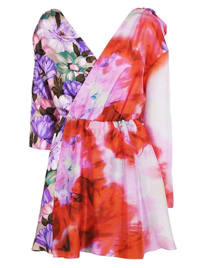 Shop Msgm Floral Print Dress In Purple Multi
