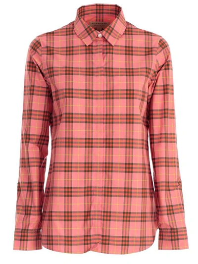 Shop Burberry Checked Shirt In Acoral Red Ip Check