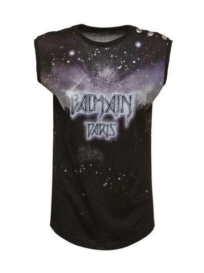 Shop Balmain Printed Sleeveless T-shirt In Basic