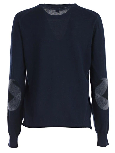 Shop Burberry Check Detailed Sweater In Navy