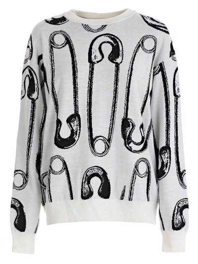 Shop Moschino Safety Pin Print Sweater In White Print