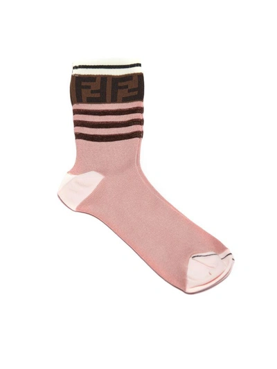 Shop Fendi Ff Motif Ribbed Socks In Rosa Moro