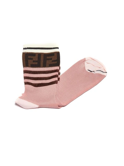 Shop Fendi Ff Motif Ribbed Socks In Rosa Moro