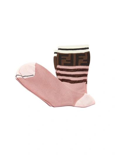 Shop Fendi Ff Motif Ribbed Socks In Rosa Moro