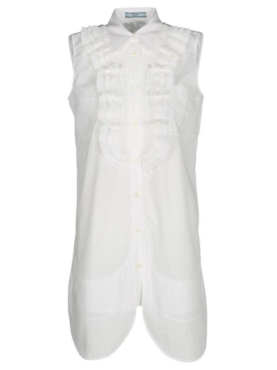 Shop Prada Shirt Dress Plastron In White