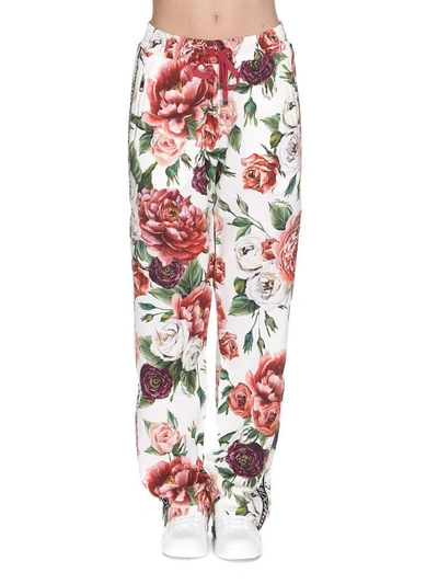 Shop Dolce & Gabbana Peonie Print Trousers In Peonie Fdo Panna